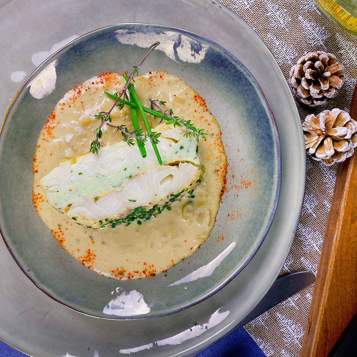 Merluzzo al vapore con salsa allo champagne