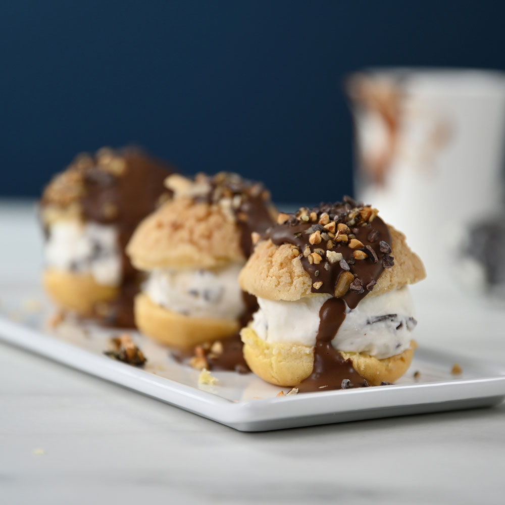 Profiteroles with Stracciatella Ice Cream